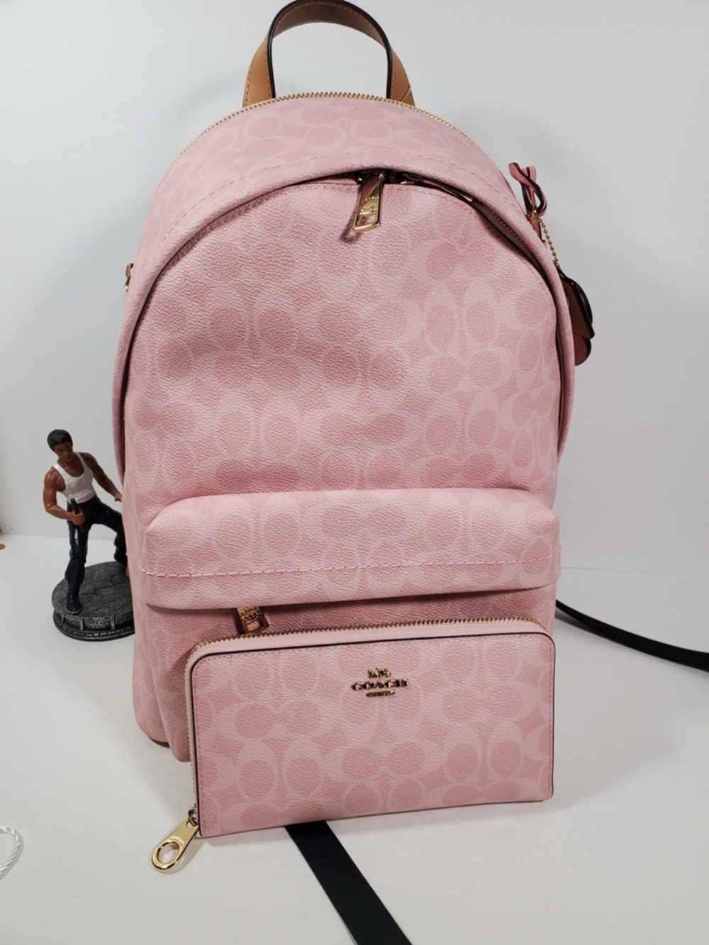 COACH Taylor Small Backpack In Signature Canvas With Charms and Wallet Set